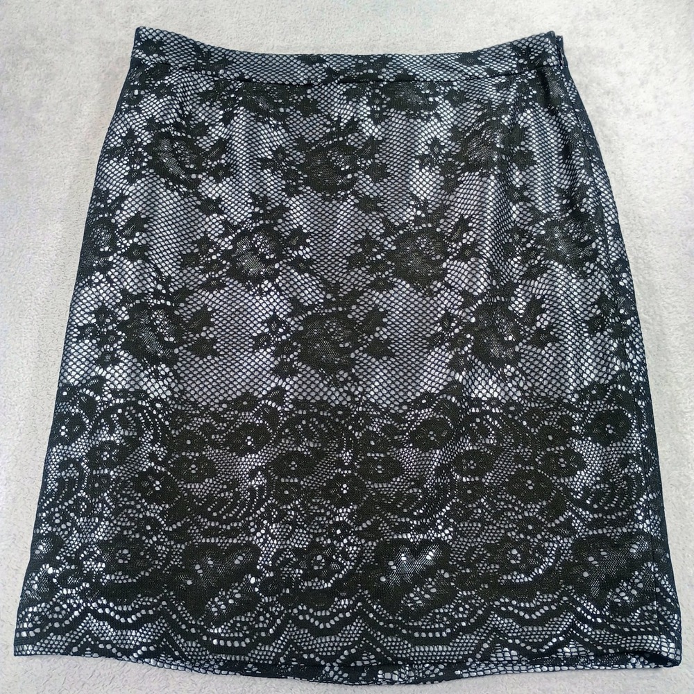The Limited Womens Lace Pencil Skirt Black Silver 14 Floral Scalloped Hem